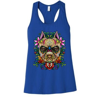 Decorated Sugar Skull Dog Great Gift Day Of The Dead Illustration Cute Gift Women's Racerback Tank