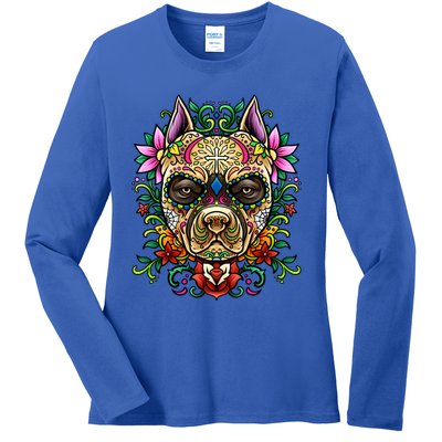 Decorated Sugar Skull Dog Great Gift Day Of The Dead Illustration Cute Gift Ladies Long Sleeve Shirt