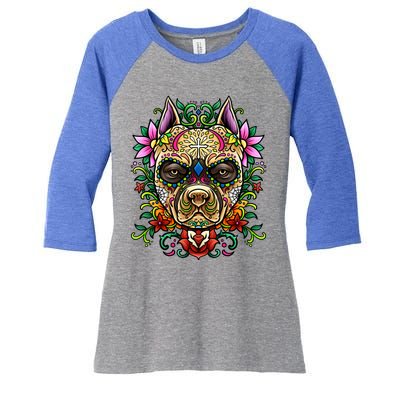 Decorated Sugar Skull Dog Great Gift Day Of The Dead Illustration Cute Gift Women's Tri-Blend 3/4-Sleeve Raglan Shirt