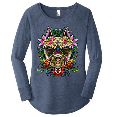 Decorated Sugar Skull Dog Great Gift Day Of The Dead Illustration Cute Gift Women's Perfect Tri Tunic Long Sleeve Shirt