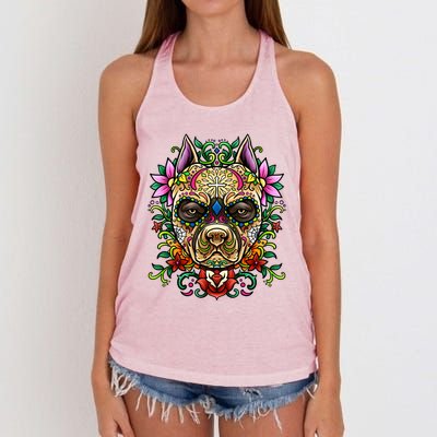 Decorated Sugar Skull Dog Great Gift Day Of The Dead Illustration Cute Gift Women's Knotted Racerback Tank