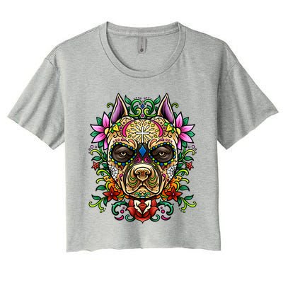 Decorated Sugar Skull Dog Great Gift Day Of The Dead Illustration Cute Gift Women's Crop Top Tee