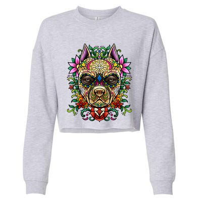 Decorated Sugar Skull Dog Great Gift Day Of The Dead Illustration Cute Gift Cropped Pullover Crew