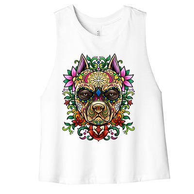 Decorated Sugar Skull Dog Great Gift Day Of The Dead Illustration Cute Gift Women's Racerback Cropped Tank