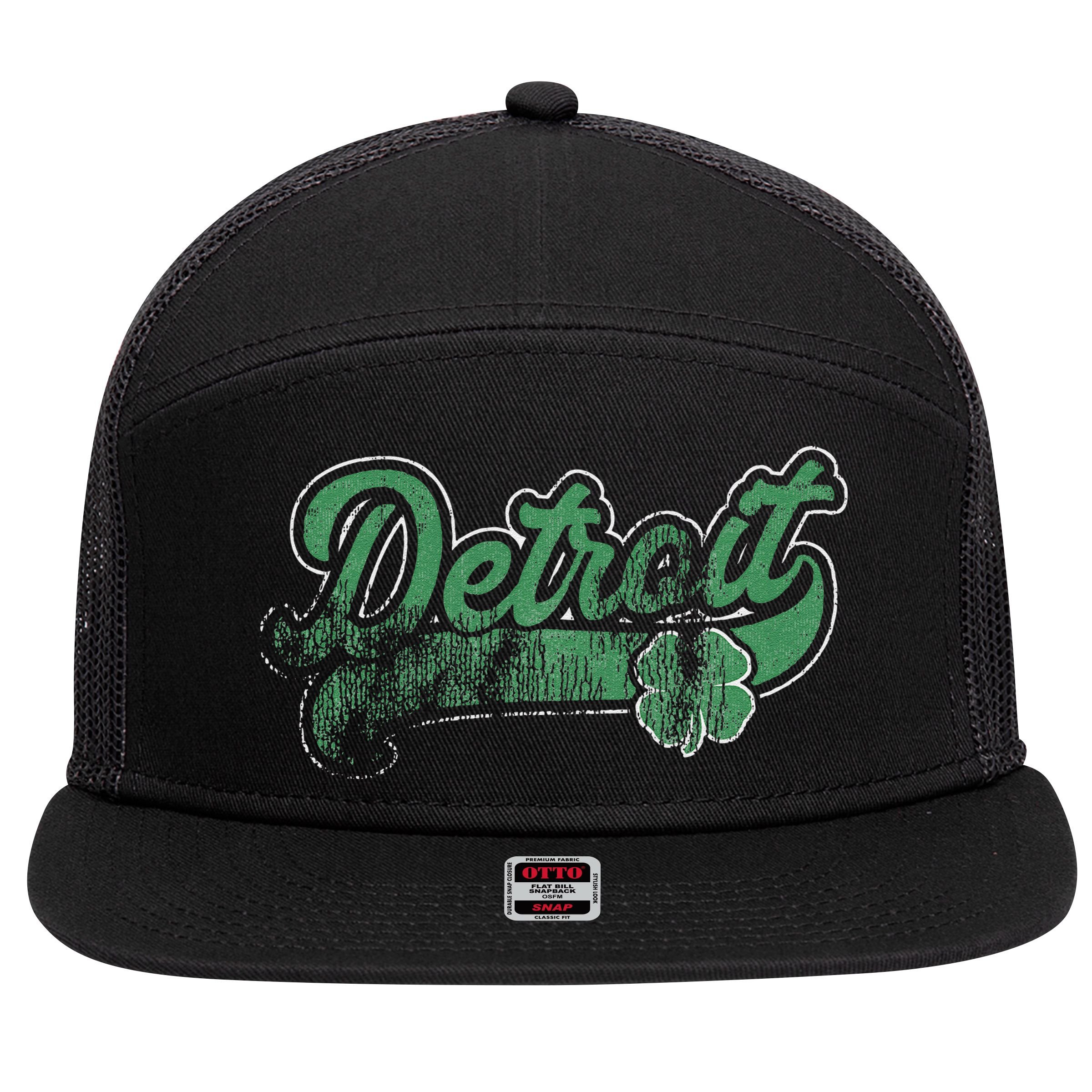 Detroit Shamrock St. Patrick's Day Saint Paddy's Irish Gift 7 Panel Mesh Trucker Snapback Hat