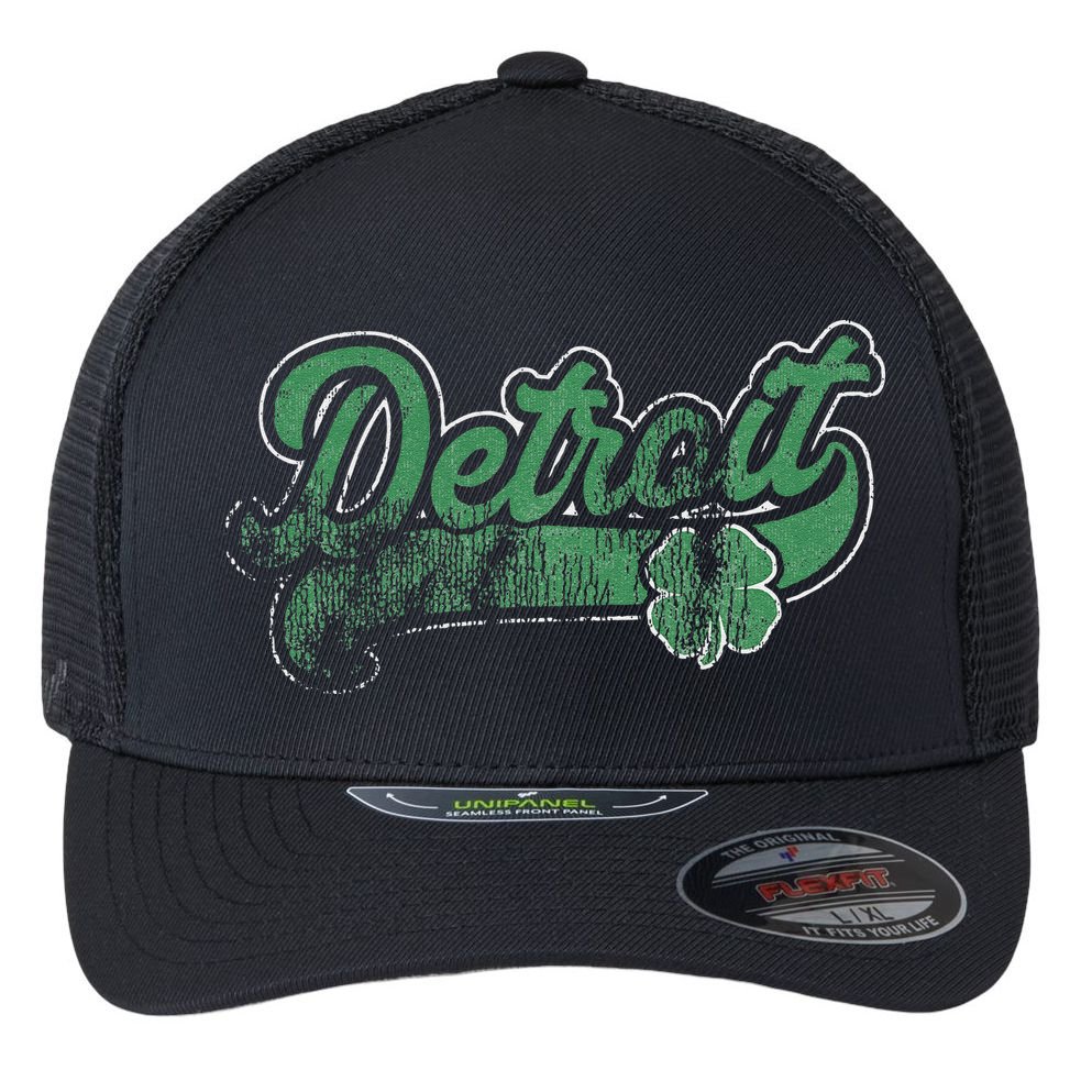 Detroit Shamrock St. Patrick's Day Saint Paddy's Irish Gift Flexfit Unipanel Trucker Cap
