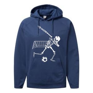 Dabbing Skeleton Soccer Humor Funny Halloween Gift Funny Performance Fleece Hoodie