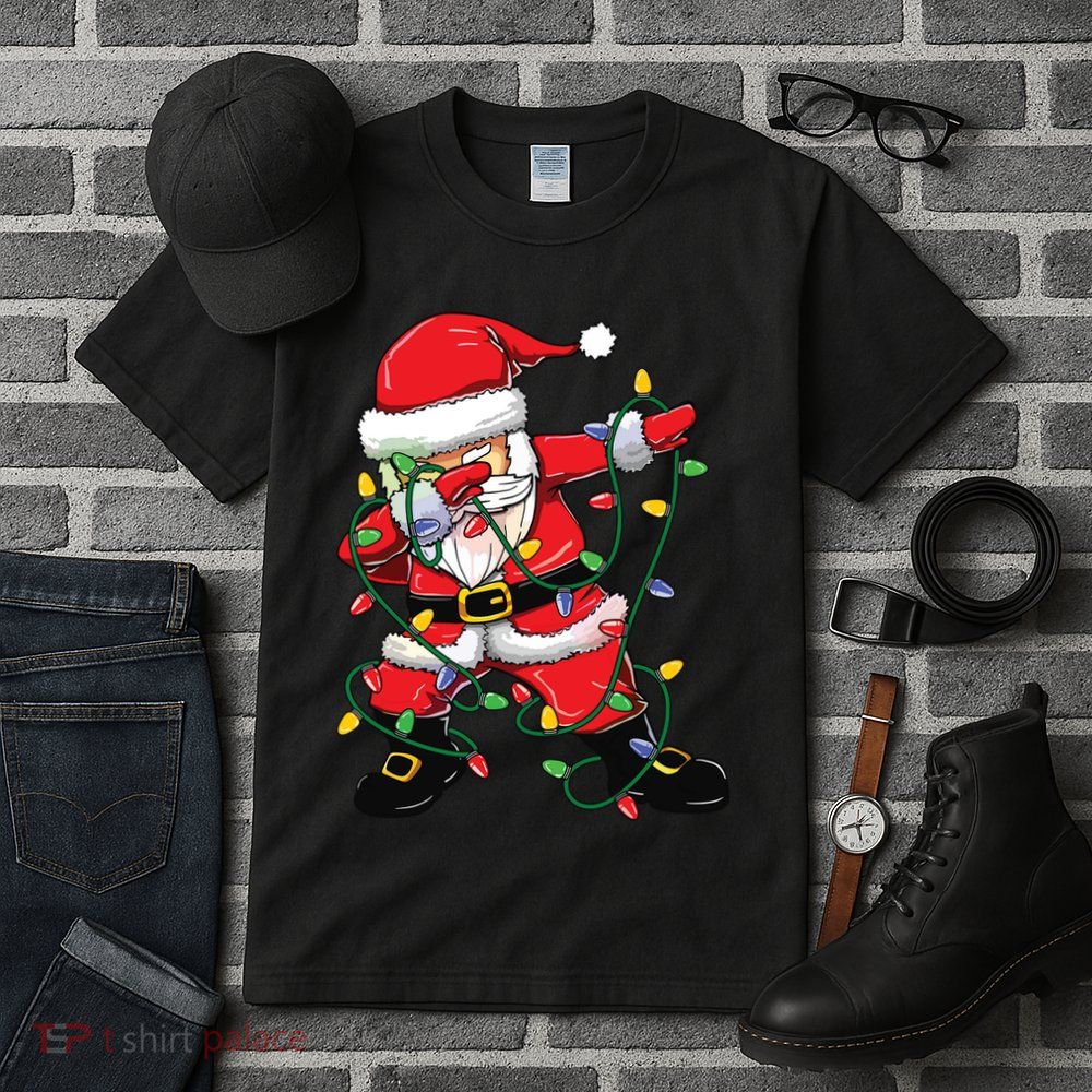 Dabbing Santa Shirts For Boy Girls Christmas Tree Lights Tall T-Shirt