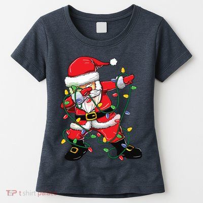 Dabbing Santa Shirts For Boy Girls Christmas Tree Lights Womens T-Shirt