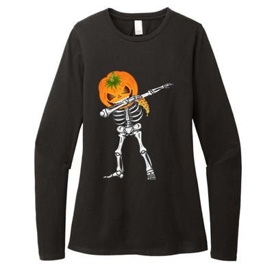 Dabbing Skeleton Scary Pumpkin Head Pizza Lover Dab Ghost Gift Womens CVC Long Sleeve Shirt