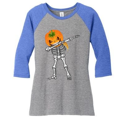 Dabbing Skeleton Scary Pumpkin Head Pizza Lover Dab Ghost Gift Women's Tri-Blend 3/4-Sleeve Raglan Shirt