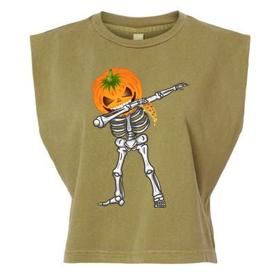 Dabbing Skeleton Scary Pumpkin Head Pizza Lover Dab Ghost Gift Garment-Dyed Women's Muscle Tee