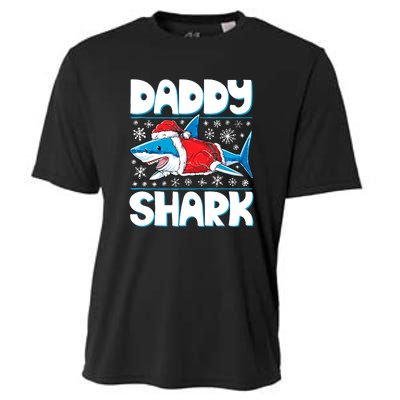 Daddy Sharkmas Shark Santa Hat Christmas Lights Boys Xmas Cooling Performance Crew T-Shirt