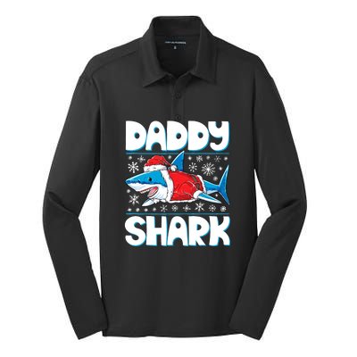 Daddy Sharkmas Shark Santa Hat Christmas Lights Boys Xmas Silk Touch Performance Long Sleeve Polo