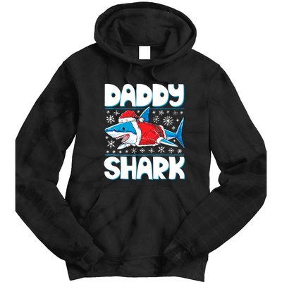 Daddy Sharkmas Shark Santa Hat Christmas Lights Boys Xmas Tie Dye Hoodie