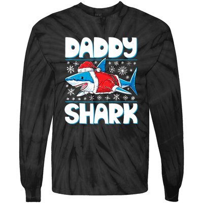 Daddy Sharkmas Shark Santa Hat Christmas Lights Boys Xmas Tie-Dye Long Sleeve Shirt