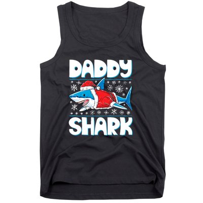 Daddy Sharkmas Shark Santa Hat Christmas Lights Boys Xmas Tank Top