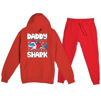 Daddy Sharkmas Shark Santa Hat Christmas Lights Boys Xmas Premium Hooded Sweatsuit Set