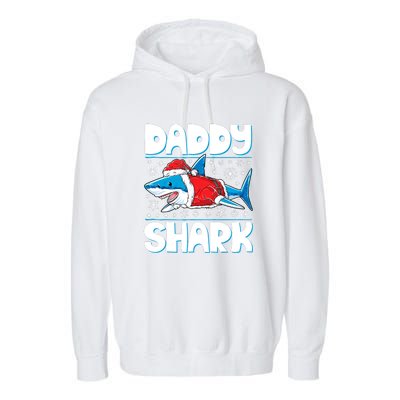 Daddy Sharkmas Shark Santa Hat Christmas Lights Boys Xmas Garment-Dyed Fleece Hoodie