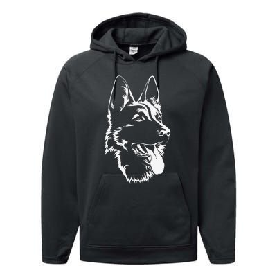 Dog Silhouette Sitting German Shepherd Performance Fleece Hoodie