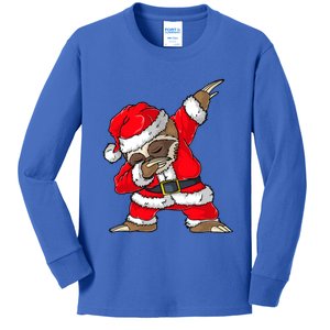 Dabbing Santa Sloth Merry Slothmas Christmas Pajama Funny Gift Kids Long Sleeve Shirt