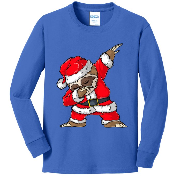 Dabbing Santa Sloth Merry Slothmas Christmas Pajama Funny Gift Kids Long Sleeve Shirt