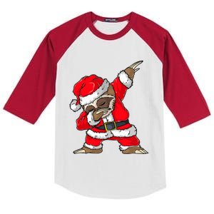 Dabbing Santa Sloth Merry Slothmas Christmas Pajama Funny Gift Kids Colorblock Raglan Jersey