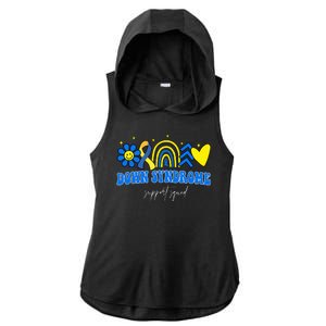 Down Syndrome Support Squad Rainbow Floral Heart Ladies PosiCharge Tri-Blend Wicking Draft Hoodie Tank