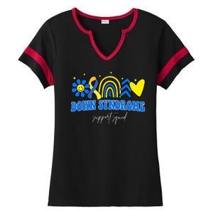 Down Syndrome Support Squad Rainbow Floral Heart Ladies Halftime Notch Neck Tee