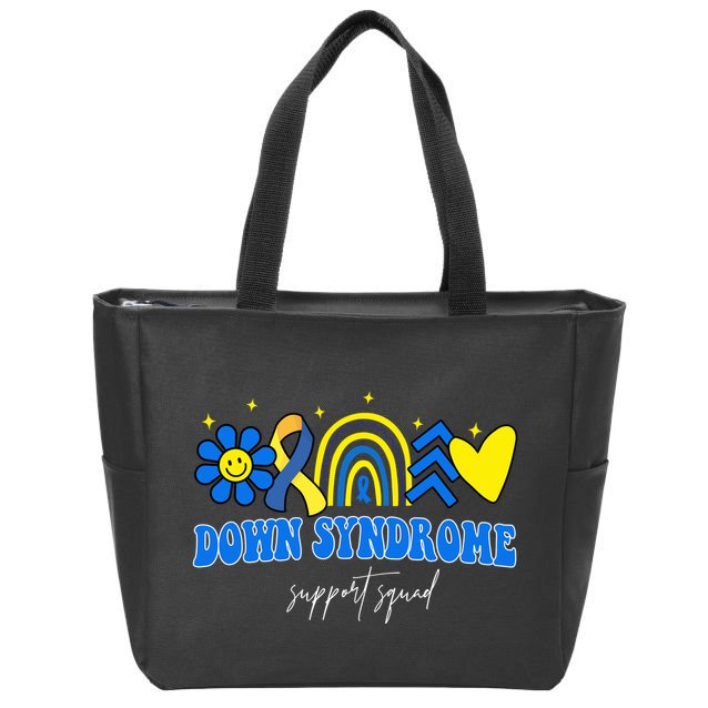 Down Syndrome Support Squad Rainbow Floral Heart Zip Tote Bag