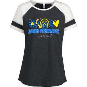 Down Syndrome Support Squad Rainbow Floral Heart Enza Ladies Jersey Colorblock Tee