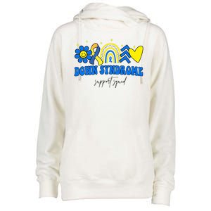 Down Syndrome Support Squad Rainbow Floral Heart Womens Funnel Neck Pullover Hood