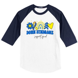 Down Syndrome Support Squad Rainbow Floral Heart Baseball Sleeve Shirt