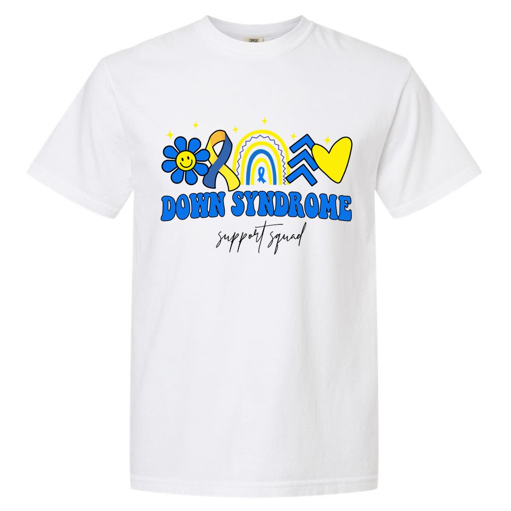 Down Syndrome Support Squad Rainbow Floral Heart Comfort Colors T-Shirt