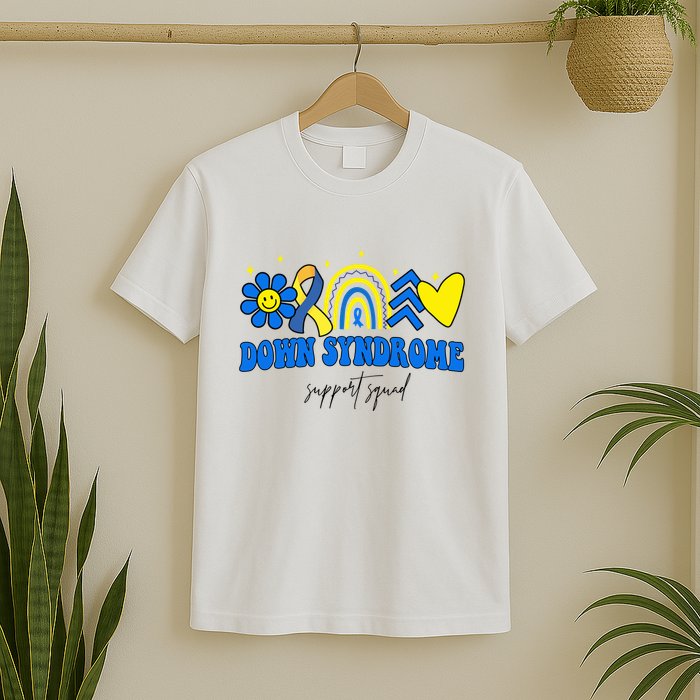 Down Syndrome Support Squad Rainbow Floral Heart T-Shirt