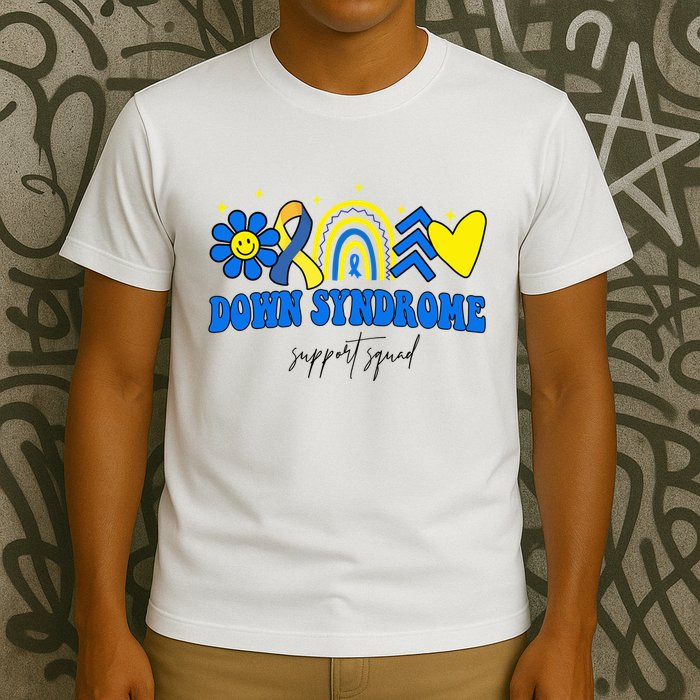 Down Syndrome Support Squad Rainbow Floral Heart T-Shirt