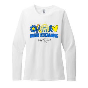 Down Syndrome Support Squad Rainbow Floral Heart Womens CVC Long Sleeve Shirt