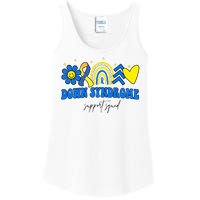 Down Syndrome Support Squad Rainbow Floral Heart Ladies Essential Tank