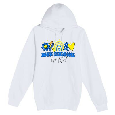 Down Syndrome Support Squad Rainbow Floral Heart Premium Pullover Hoodie