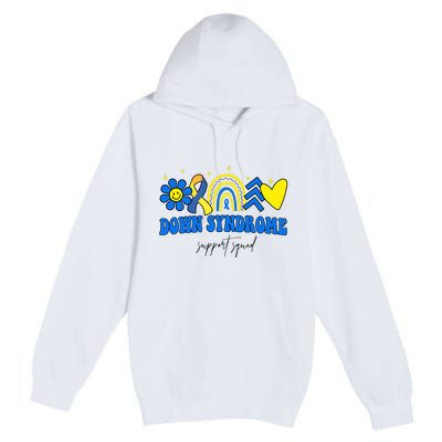 Down Syndrome Support Squad Rainbow Floral Heart Premium Pullover Hoodie