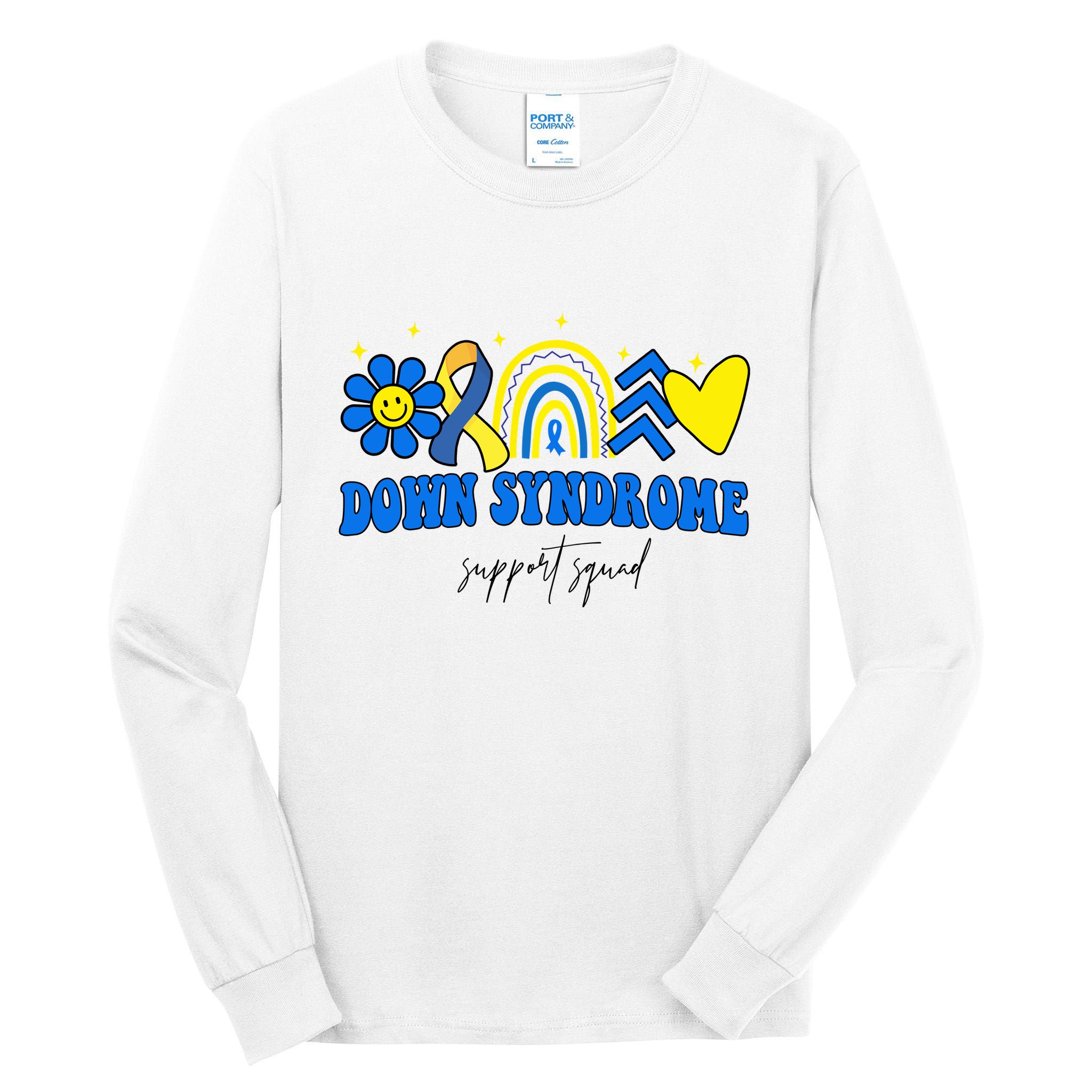 Down Syndrome Support Squad Rainbow Floral Heart Tall Long Sleeve T-Shirt