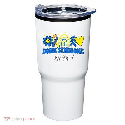 Down Syndrome Support Squad Rainbow Floral Heart Tumbler