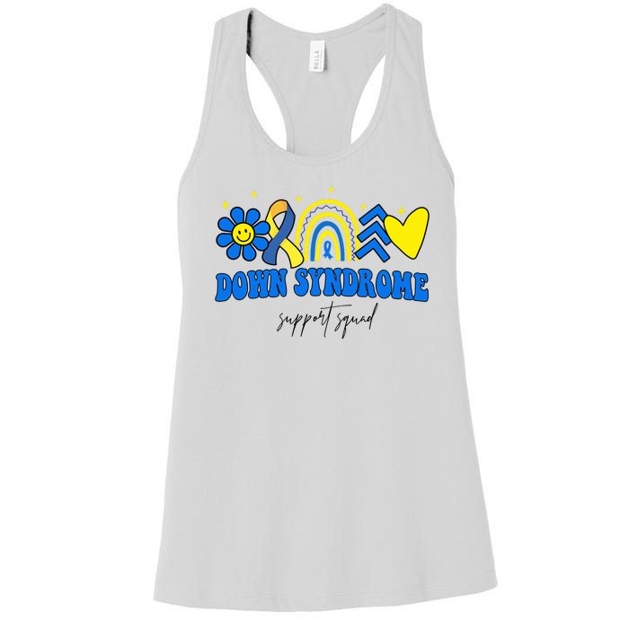 Down Syndrome Support Squad Rainbow Floral Heart Women's Racerback Tank