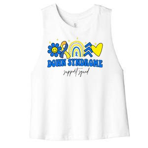 Down Syndrome Support Squad Rainbow Floral Heart Women's Racerback Cropped Tank