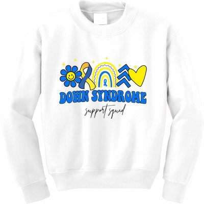 Down Syndrome Support Squad Rainbow Floral Heart Kids Sweatshirt