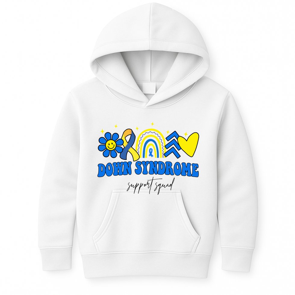 Down Syndrome Support Squad Rainbow Floral Heart Kids Hoodie