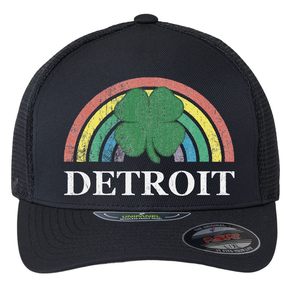 Detroit Shamrock St. Patrick's Day Rainbow Saint Paddy's Flexfit Unipanel Trucker Cap