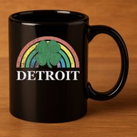 Detroit Shamrock St. Patrick's Day Rainbow Saint Paddy's 11oz C Handle Ceramic Mug