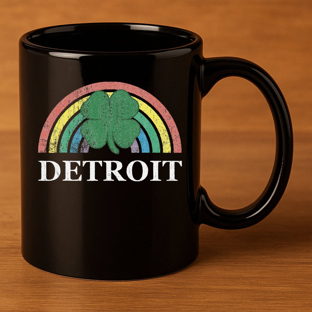 Detroit Shamrock St. Patrick's Day Rainbow Saint Paddy's 11oz C Handle Ceramic Mug