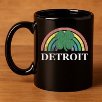 Detroit Shamrock St. Patrick's Day Rainbow Saint Paddy's 11oz C Handle Ceramic Mug